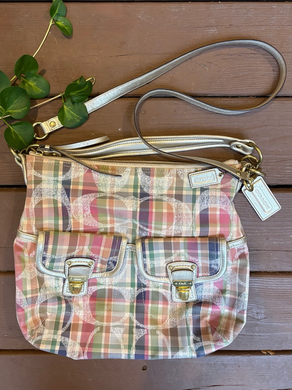 Vintage Coach Poppy Madras Plaid Shoulder Bag Purse